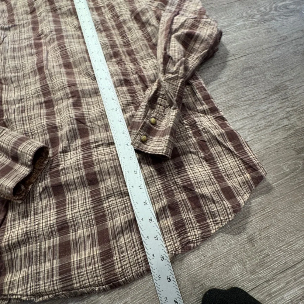 Wrangler Retro Shirt Mens M Brown Plaid Cotton Pearl Snap Western Rodeo Rancher